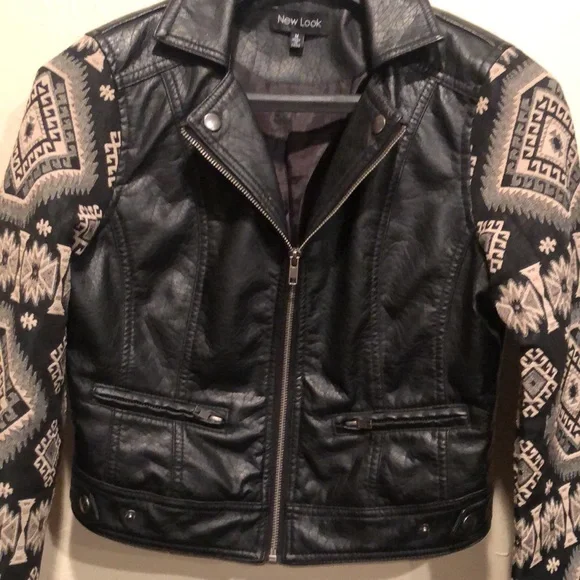 New Look faux leather & tapestry coat. Size M. (Runs small) - Picture 4 of 5